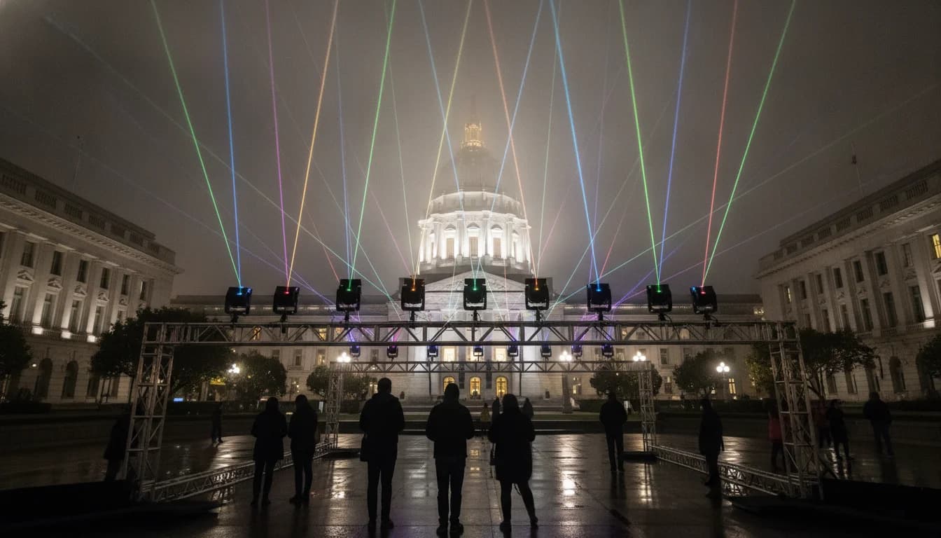 SF Debuts 7X7 Laser Art Installation Civic Center